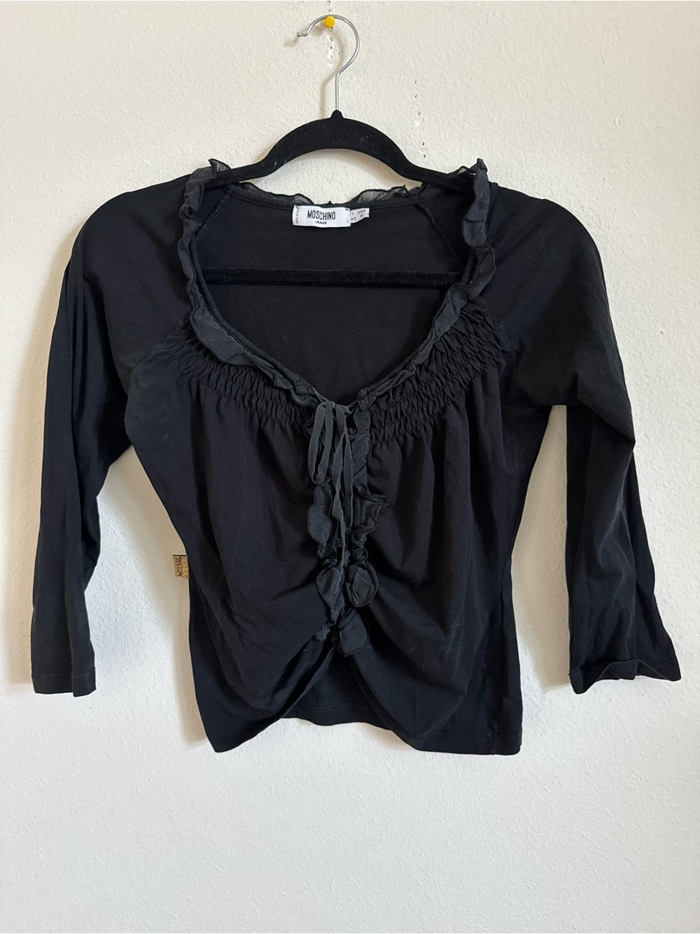 Vintage Moschino Black Ruffled Tie-Front Women's Top size S Italian 42